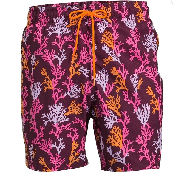 George Other - NWOT-Georg 6” Coral Print Swim Trunk/Shorts -Purple/Orange/Pink *Smoke Free Home